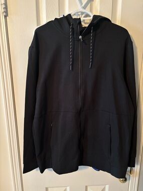 Black Full-Zip Hoodie with Drawstring Hood